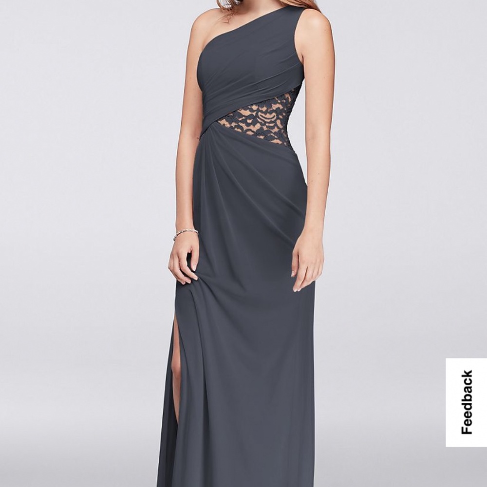 NWT David’s Bridal One Shoulder Mesh w Lace Inset